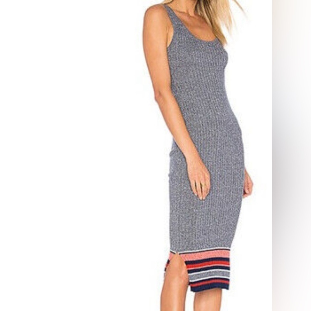 Lovers + Friends Grey/ Blue Knit Midi Dress with Striped Hem Size Large